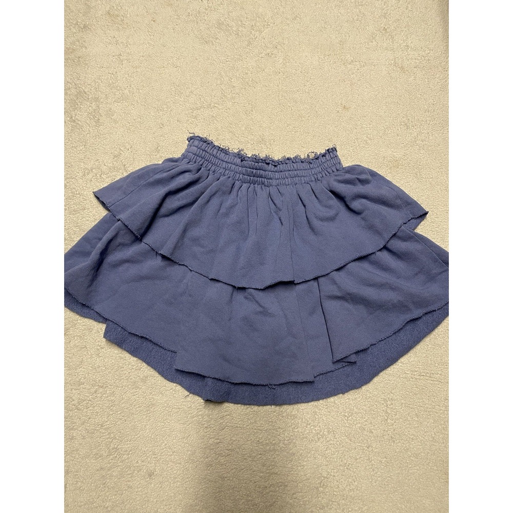 Aerie Mini Skirt XS Blue Tiered Stretch Waist Raw Hem NEW